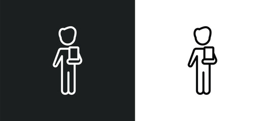 book keeper line icon in white and black colors. book keeper flat vector icon from book keeper collection for web, mobile apps and ui.