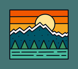 Mountain summit camping outdoor badge t shirt sticker vector illustration