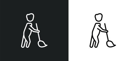 sweeper working line icon in white and black colors. sweeper working flat vector icon from sweeper working collection for web, mobile apps and ui.