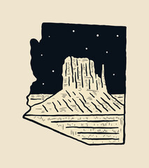 Night of Monument Valley Arizona desert vintage vector for badge , sticker, graphic, art t-shirt design
