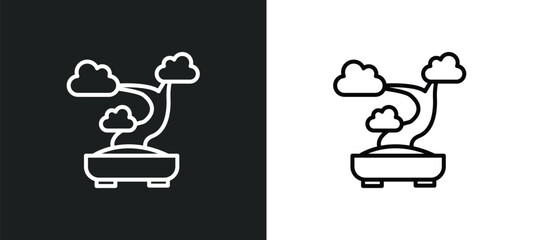 bonsai tree line icon in white and black colors. bonsai tree flat vector icon from bonsai tree collection for web, mobile apps and ui.