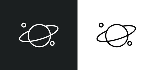 planet with satellite line icon in white and black colors. planet with satellite flat vector icon from planet with satellite collection for web, mobile apps and ui.