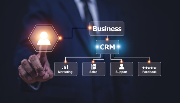 CRM Customer Relationship Management Concept, Businessman Using CRM Software For Business Marketing, Customer Management.