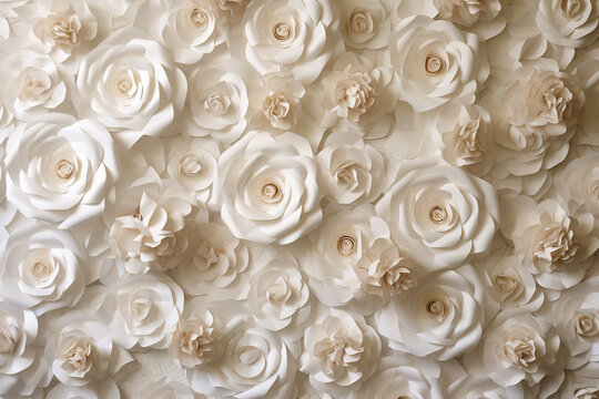 Backdrop of white paper roses © Ployker