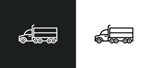 transportation truck line icon in white and black colors. transportation truck flat vector icon from transportation truck collection for web, mobile apps and ui.