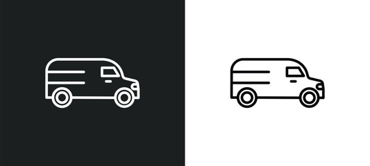 van facing left line icon in white and black colors. van facing left flat vector icon from van facing left collection for web, mobile apps and ui.