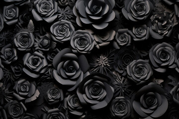 wall with a background of black paper roses handmade craft creative abstraction