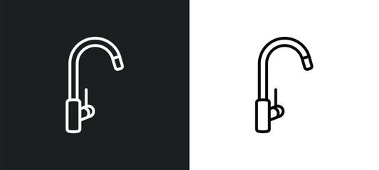 kitchen tap line icon in white and black colors. kitchen tap flat vector icon from kitchen tap collection for web, mobile apps and ui. - obrazy, fototapety, plakaty
