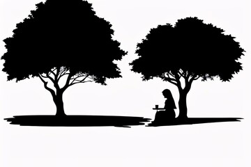 Symbolic image of a person in a calm and peaceful mood under a tree. Generative AI