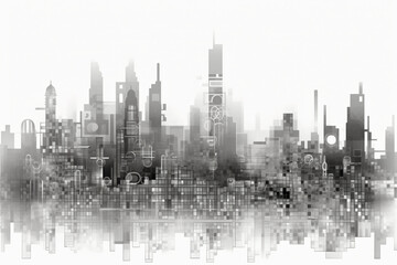 Geometric city skyline with a light grey gradient. AI generative