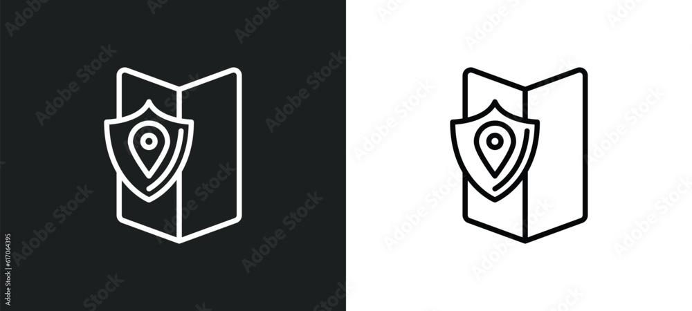 Poster coverage area line icon in white and black colors. coverage area flat vector icon from coverage area