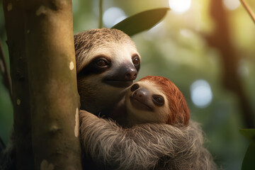 Naklejka premium Sloths are a group of slow-moving, tree-dwelling mammals known for their relaxed and leisurely lifestyle. 