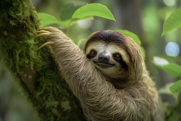 Fototapeta premium Sloths are a group of slow-moving, tree-dwelling mammals known for their relaxed and leisurely lifestyle. 