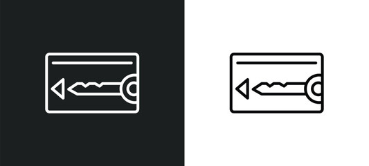 key card line icon in white and black colors. key card flat vector icon from key card collection for web, mobile apps and ui.