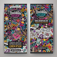 Cartoon vector doodle set of Audio Content banners