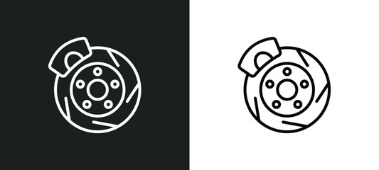 disk brake line icon in white and black colors. disk brake flat vector icon from disk brake collection for web, mobile apps and ui.