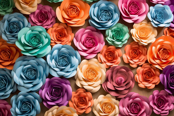 Backdrop of multicolor paper roses