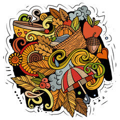 Obraz na płótnie Canvas Autumn cartoon vector doodles illustration