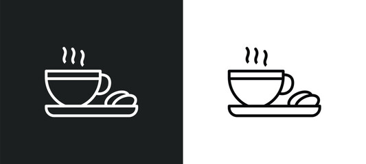 warm cup and plate line icon in white and black colors. warm cup and plate flat vector icon from warm cup plate collection for web, mobile apps ui.