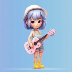 Cute Musician character illustration. Colorful kawaii style design. Generative AI