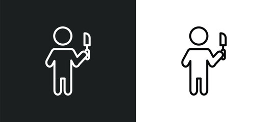 pissed human line icon in white and black colors. pissed human flat vector icon from pissed human collection for web, mobile apps and ui.