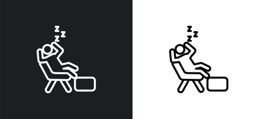 lazy human line icon in white and black colors. lazy human flat vector icon from lazy human collection for web, mobile apps and ui. - obrazy, fototapety, plakaty