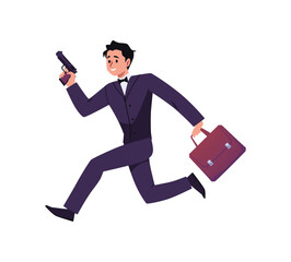 Special agent or spy escaping persecution, flat vector illustration isolated.