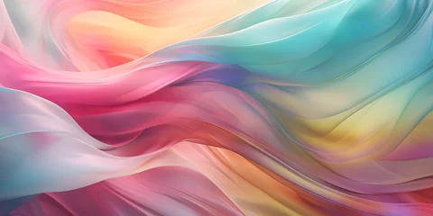 Foto op Plexiglas The wind in the willows, abstract impressionism, smooth wavy segments made of gossamer silk, intricate details 8K, harmonious waves, vibrant pastel color gradient in the style of layered translucency © Jing
