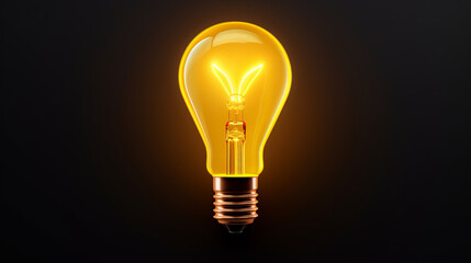 A glowing yellow light bulb on a dark background
