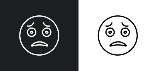 scared emoji line icon in white and black colors. scared emoji flat vector icon from scared emoji collection for web, mobile apps and ui.