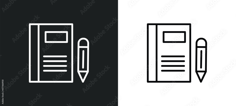 Poster closed book with marker line icon in white and black colors. closed book with marker flat vector ico