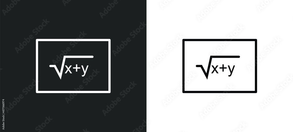 Poster square root in class line icon in white and black colors. square root in class flat vector icon from