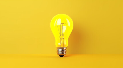 A yellow light bulb on a matching yellow background