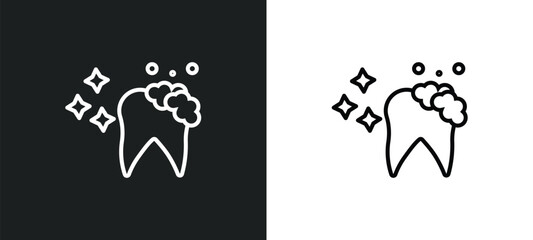 tooth cleaning line icon in white and black colors. tooth cleaning flat vector icon from tooth cleaning collection for web, mobile apps and ui.