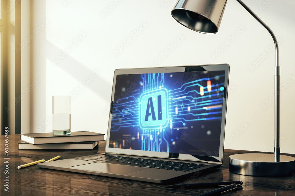 Leinwandbilder modern computer monitor with creative artificial intelligence icon. neural networks and machine lear