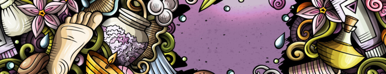 Massage hand drawn doodle banner. Cartoon detailed illustrations.