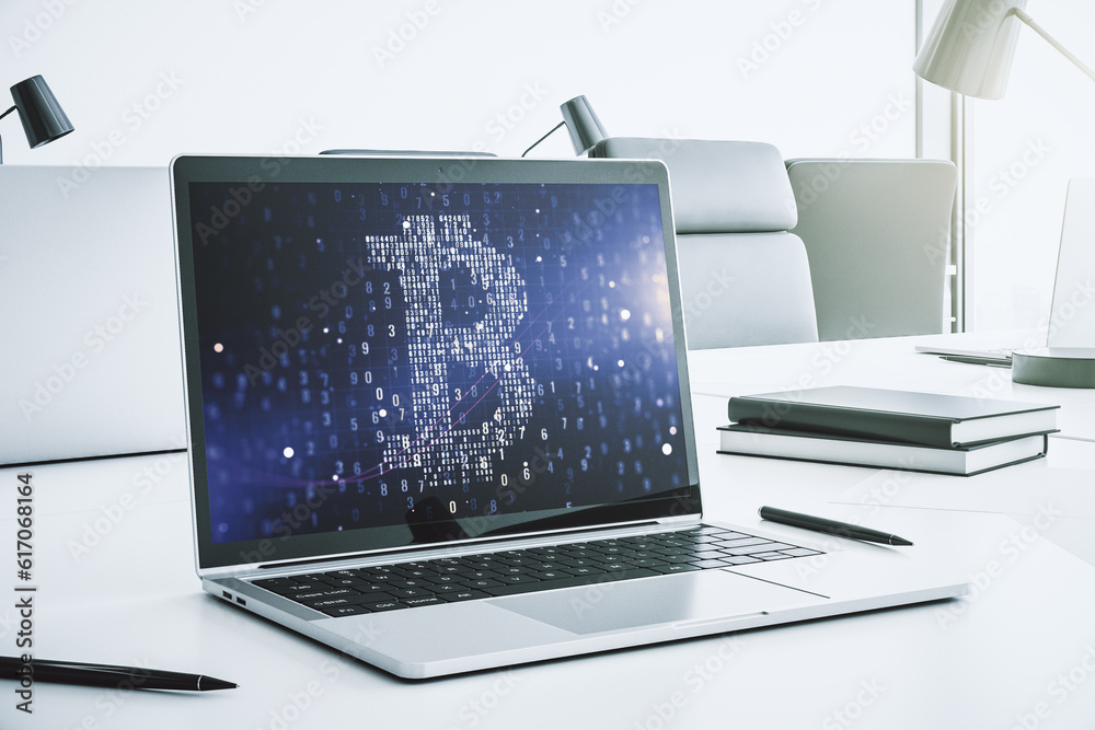 Poster Creative Bitcoin concept on modern computer monitor. 3D Rendering