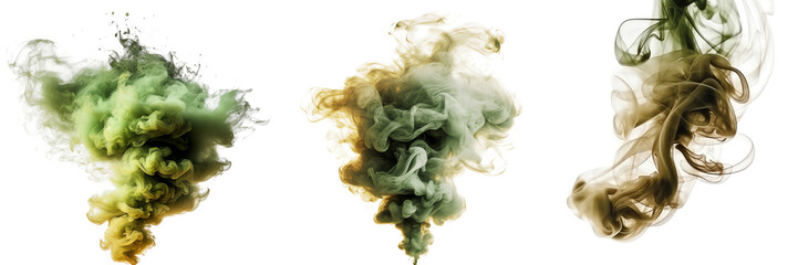 Green brown toxic poisonous gas cloud transparent isolated - Generative AI - obrazy, fototapety, plakaty
