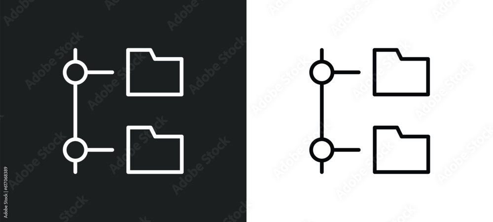 Fototapete connected folder data line icon in white and black colors. connected folder data flat vector icon fr
