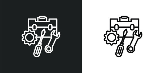 tool bag line icon in white and black colors. tool bag flat vector icon from tool bag collection for web, mobile apps and ui.