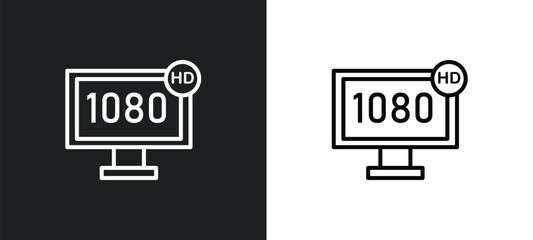 1080p hd tv line icon in white and black colors. 1080p hd tv flat vector icon from 1080p hd tv collection for web, mobile apps and ui.