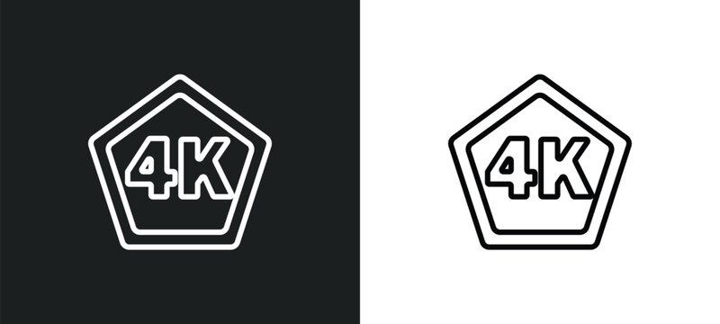 4k line icon in white and black colors. 4k flat vector icon from 4k collection for web, mobile apps and ui.