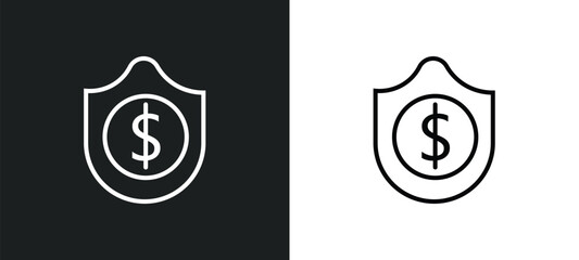 dollar money protection line icon in white and black colors. dollar money protection flat vector icon from dollar money protection collection for web, mobile apps and ui.