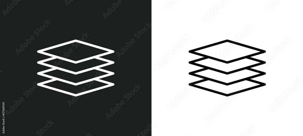 Poster stack line icon in white and black colors. stack flat vector icon from stack collection for web, mob