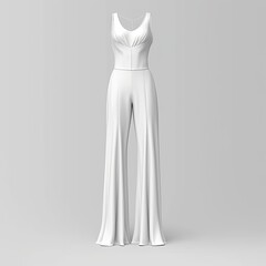 Wide-leg jumpsuit fashion clothes isolated on white background. White mockup clothing. Generative AI