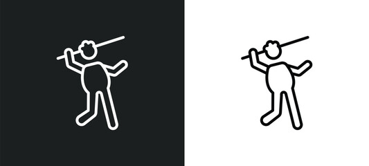 man throwing javelin line icon in white and black colors. man throwing javelin flat vector icon from man throwing javelin collection for web, mobile apps and ui.
