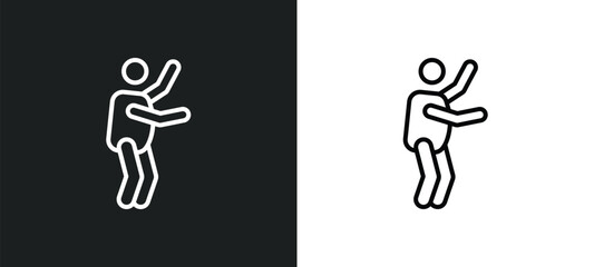 stick man dancing line icon in white and black colors. stick man dancing flat vector icon from stick man dancing collection for web, mobile apps and ui.