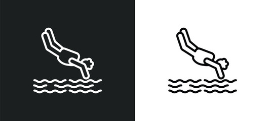 headfirst to water line icon in white and black colors. headfirst to water flat vector icon from headfirst to water collection for web, mobile apps and ui.