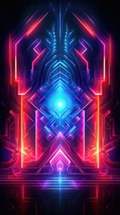 A neon-infused stage design with intricate fractal patterns, emanating a vibrant and kaleidoscopic glow. Abstract futuristic neon light background. Generative AI