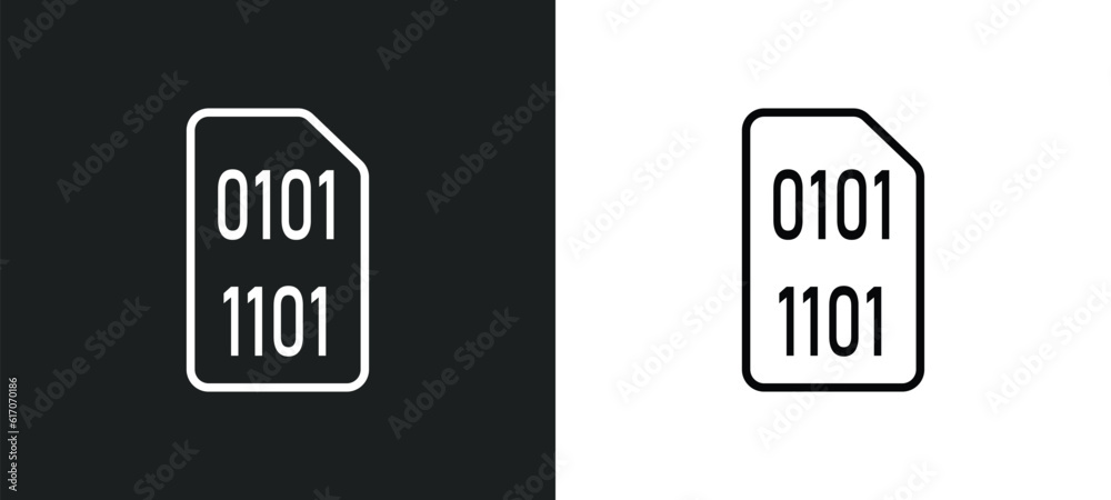 Poster binary line icon in white and black colors. binary flat vector icon from binary collection for web, 